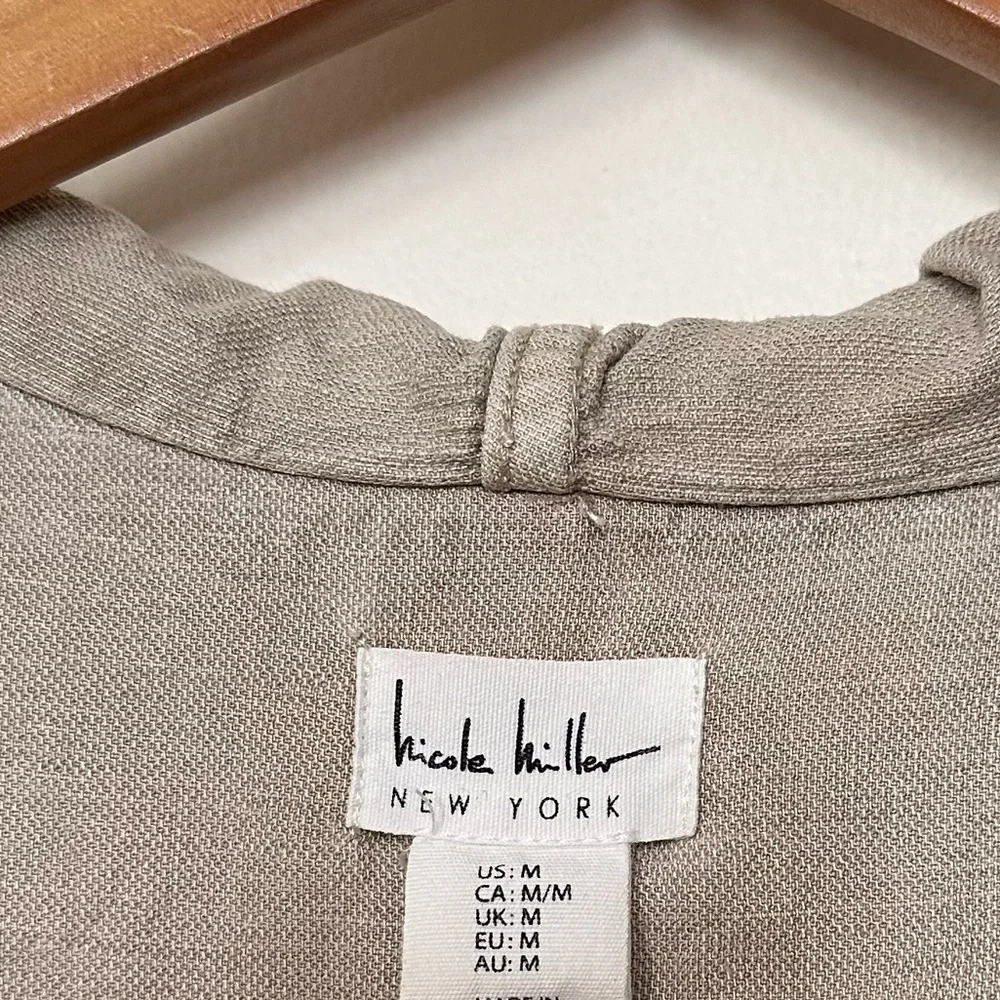 Nicole Miller Linen Lyocell Blend Hooded Jacket Size Medium Beige Y2K - Picture 3 of 10